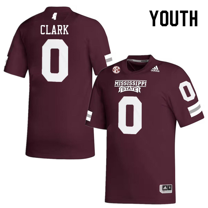 Youth #0 Fred Clark Mississippi State Bulldogs College Football Jerseys Stitched-Maroon